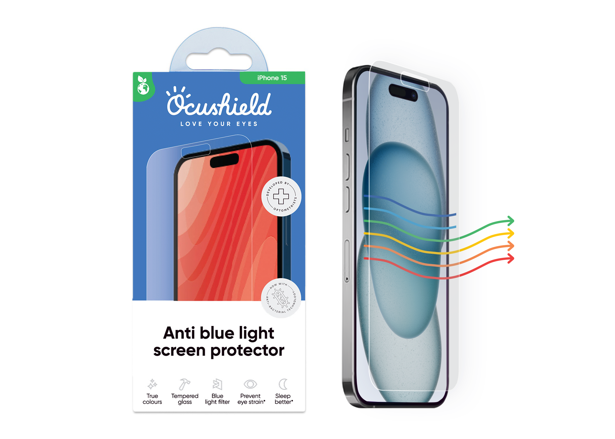 Ocushield anti blue light screen protector for iPhone 15 #model_iphone-15