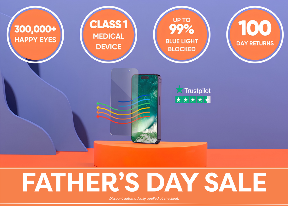 Ocushield anti-blue light screen protector on iPhone, showcasing screen protection against blue light for eyecare