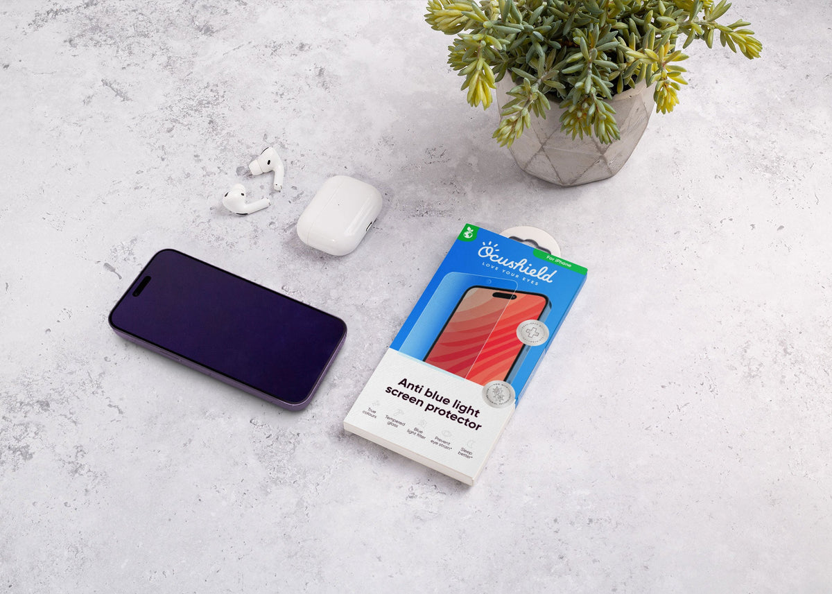 Ocushield screen protector reducing blue light on iPhone