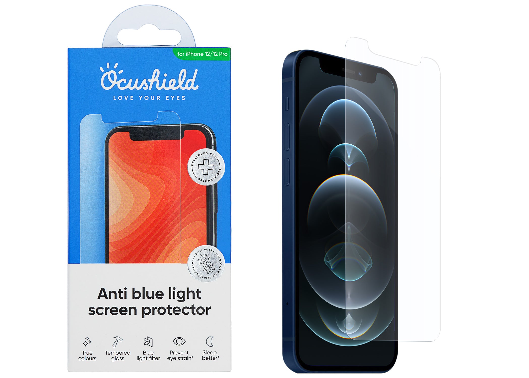 Ocushield anti blue light screen protector for iPhone 12 and iPhone 12 Pro #model_iphone-12-iphone-12-pro