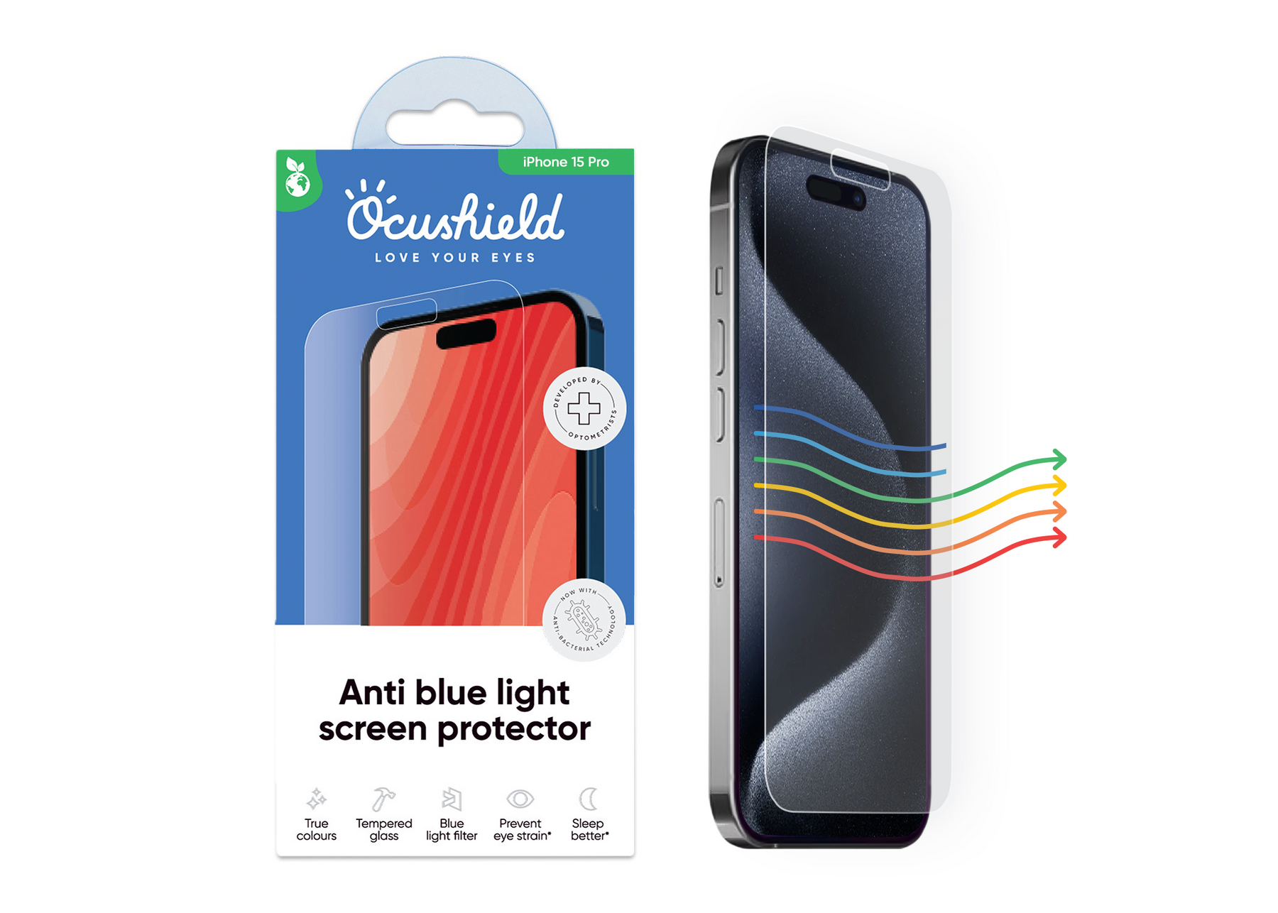 Protector de pantalla de vidrio templado con filtro de luz azul Ocushield  para el iPhone 13 mini