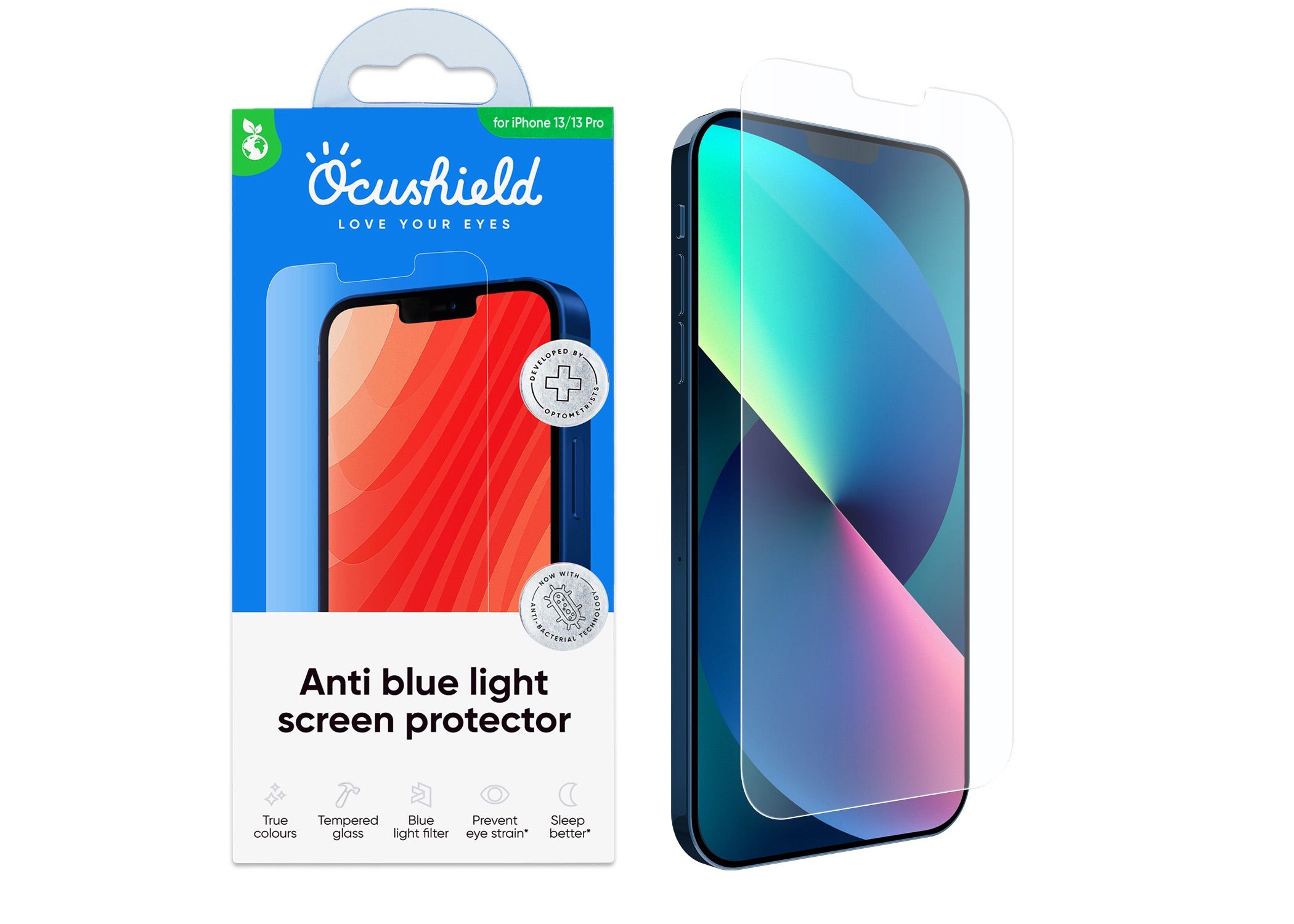 Ocushield anti blue light screen protector for iPhone 13, iPhone 13 Pro and iPhone 14 #model_iphone-13-iphone-13-pro-iphone-14-iphone-16e-iphone-17e